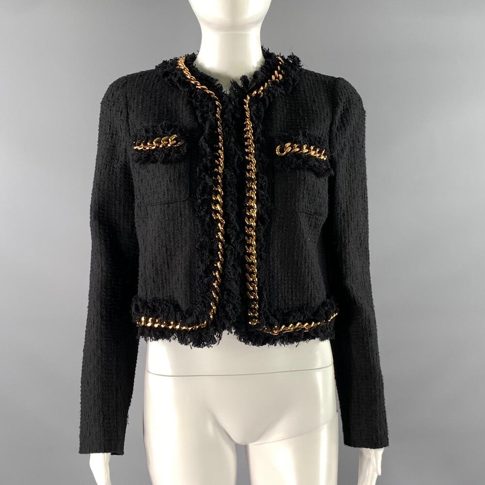 VERSACE Size 6 Black Gold Cotton Chain Jacket